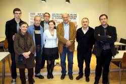 Carme Forcadell amb representants dels sindicats, entre els quals Carles Sastre (Intersindical-CSC)