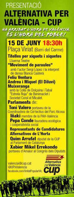 Cartell de la presentació l'Alternativa per València-CUP