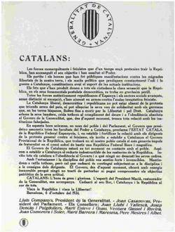 Proclama del govern autònom de Catalunya