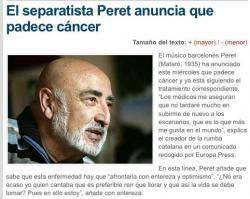 "El separatista Peret anuncia que padece cáncer", cruel i deshumanitzat titular d'AlertaDigital
