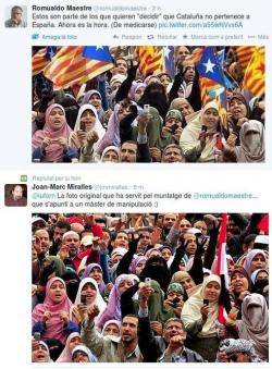 Un periodista ha fet una piulada utilitzant una fotografia manipulada per intentar desacreditar la Via Catalana 2014