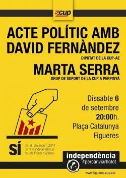 Acte polític amb David Fernàndez, diputat de la CUP-AE, i Marta Serra, membre del grup de suport de la CUP a Perpinyà.