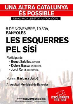 El dimecres 5 de novembre a 2/4 de 8 del vespre a l'Auditori Municipal de l'Ateneu  CMEB de Banyoles tindrà lloc la presentació de la campanya Esquerres pel Sí-Sí al Pla de l'Estany