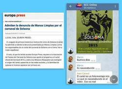 Imatge de la nota d'Europa press, el cartell denunciat per Manos Limpias i la confessió del seguidor de Societat Civil Catalana