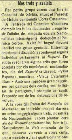 Relat sobre els fets en la revista de les joventuts d'Unió Catalanista "l'Intransigent" del 22-11-1918