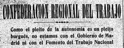 Part de l'article de "Solidaridad Obrera" del 15-12-1918 criticant la campanya autonomista catalana