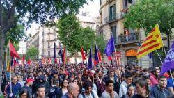 Els treballadors de Movistar en vaga encapçalen la manifestació "combativa" a Barcelona