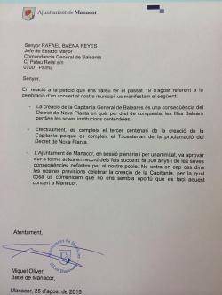 El Batlle de Manacor denega un permís a l'Exèrcit espanyol per celebrar l'ocupació de les Illes