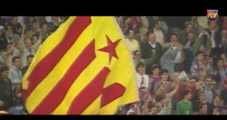 Camp Nou full of independence flags whistles UEFA anthem