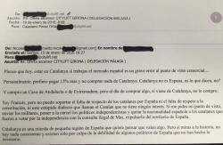A l'e-mail de l'empresa andalusa es poden llegir diversos insults catalanofòbics (Imatge: El Punt Avui)