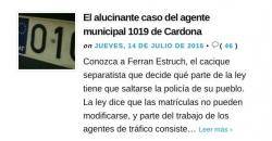 Captura d'una notícia del portal espanyolista i ultra "Dolça Catalunya", del qual se sospita que ha atiat les amenaces contra l'alcalde de Cardona