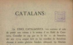 Documentació de la Unió Catalanista sobre les primeres convocatòries a Rafael de Casanova l'Onze de Setembre