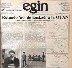 Titular del diari Egin sobre la resposta popular del NO a l'OTAN al País Basc