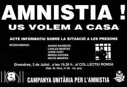 Cartell dels CSCP anunciant un acte per l'amnistia dels presos independentistes; entre el ponents, Macià Manera