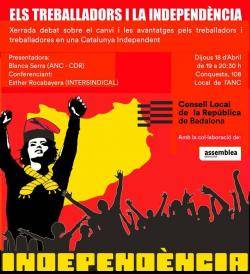 El Consell de la República de Badalona organitza un acte sota el lema "El treballadors i la Independència"