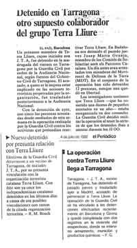 Retalls de premsa del 1992 sobre la detenció de Tolosana
