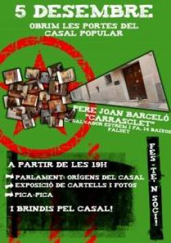 Cartell dels actes d'inaguració del casal Pere Joan Barceló "Carrasclet" 