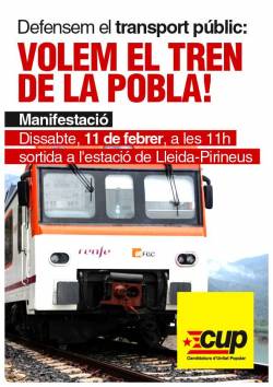 La CUP fa una crida a participar en la marxa en defensa del tren de la Pobla