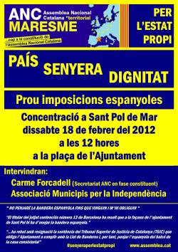 La concentració tindrà lloc al migdia a la plaça de l'Ajuntament sota el lema "Prou imposicions espanyoles"