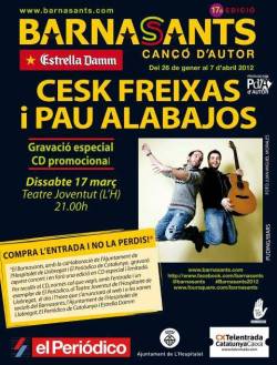 Pau Alabajos i Cesk Freixas actuaran aquest dissabte al Teatre Joventut de l'Hospitalet