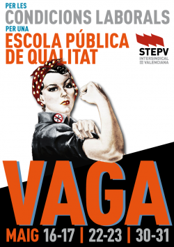 Cartell del STEPV amb motiu de la vaga a l'ensenyament