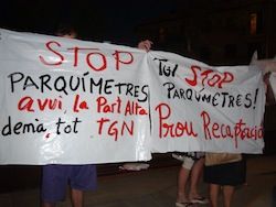 Pancarta reivindicativa de la Plataforms Tarragona Stop Parquímetres