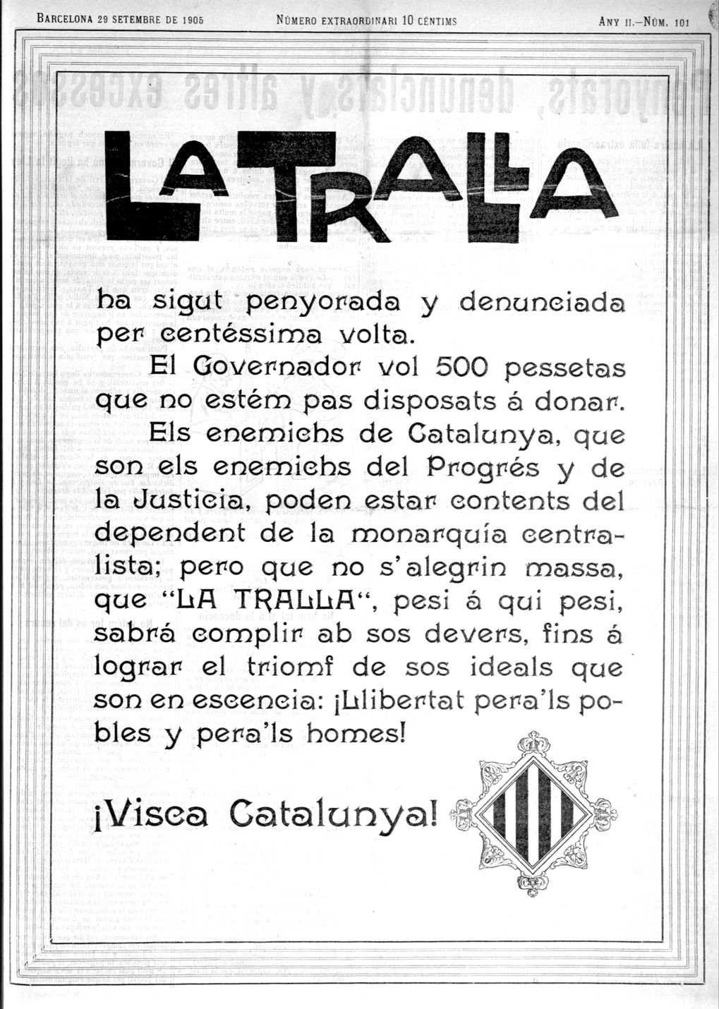 Una altra denúncia!  La Tralla núm. 102 del 29/09/1905