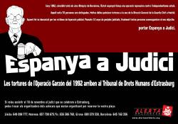 Cartell d'Alerta Solidària amb motiu de la sentència del 2004 contra el Regne d'Espanya, condemnat com a torturador