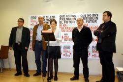 Carme Forcadell amb representants dels sindicats, entre els quals Carles Sastre (Intersindical-CSC)