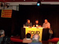 Víctor López, Oleguer Presas i Xavier Oca a l'acte de Sabadell