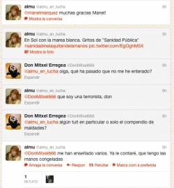 Captura del diàleg en què es denuncia la citació i interrogatori, i en què l'usuari rep mostres de solidaritat