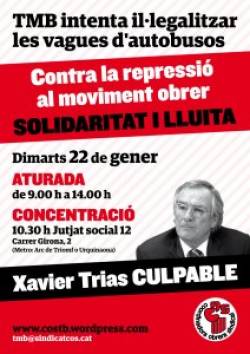 Cartell dels actes en suport del treballadors de TMB encausats