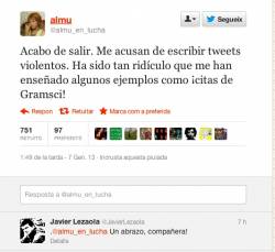 Captura del diàleg en què @almu_en_lucha es refereix a la citació i interrogatori