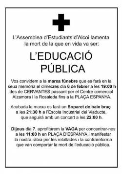 Cartell en referència a la moblització per l'educació pública a Alcoi