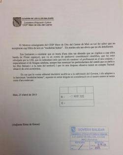 L'escrit ja ha entrat oficialment a la conselleria d'Educació