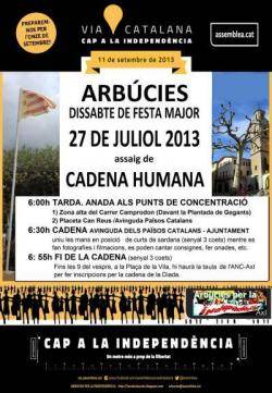 Cartell convocant l'assaig de la cadena humana a Arbúcies