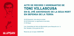 Targeta referent a l'acte en memòria de Toni Villaescusa. Font: PSAN