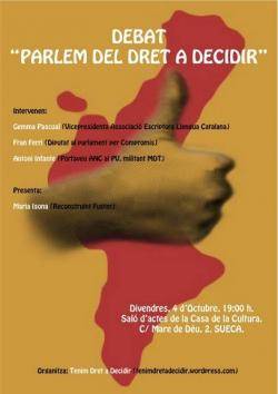Cartell del debat sobre el Dret a decidir del País Valencià a Sueca
