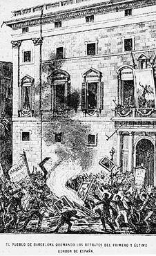 Imatge de la revolució de Setembre de 1868 a la plaça Sant Jaume de Barcelona