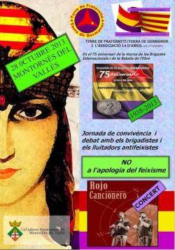 Cartell de l'acte en homenatge a les Brigades Internacionals a Montornès del Vallès
