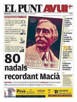 Portada del diari El Punt recordant Macià en el 80è aniversari