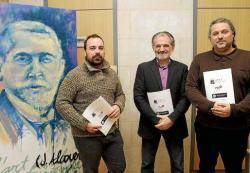 Pau Vadell, Jaume Mateu i  Miquel Bezares durant la presentació del 2n Sant Sebastià literari (2013)