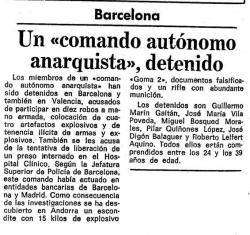 Notícia sobre les detencions d'un escamot anarquista a la premsa, que mantenia contactes amb l'independentista Josep Digon