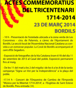 El proper diumenge 23 de març hi haurà un seguit d'actes a Bordils, en defensa de les llibertats nacionals i socials dels Països Catalans 