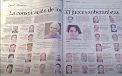 El passat dilluns dia 3 de març, el diari La Razón va publicar un article titulat La conspiración dels 33 jueces soberanistas que incloïa les fotografies dels jutges