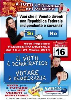 Consulta per la independència del Vènet (també es pregunta si s'està a favor que el Vènet abandoni l'OTAN, la UE i l'euro)