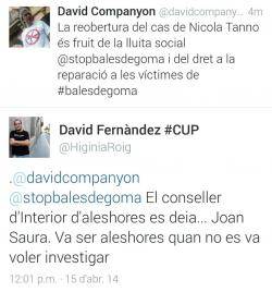 David Fernàndez ha recordat al diputat dICV-EUiA David Companyon  que Joan Saura era el conseller dInterior quan Nicola Tanno va perdre un ull per limpacte duna bala de goma disparada pels Mossos dEsquadra