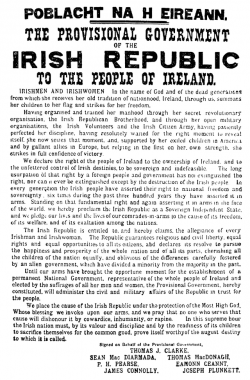 Declaració de la República d'Irlanda de 1916 (a partir d'aquell moment els republicans irlandesos van considerar que Irlanda era un Estat independent tot i que la República no fou reconeguda oficialment fins 1948)