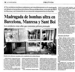 Notícia a La Vanguardia sobre la cadena d'atemptats contra locals i militants independentistes el 1990