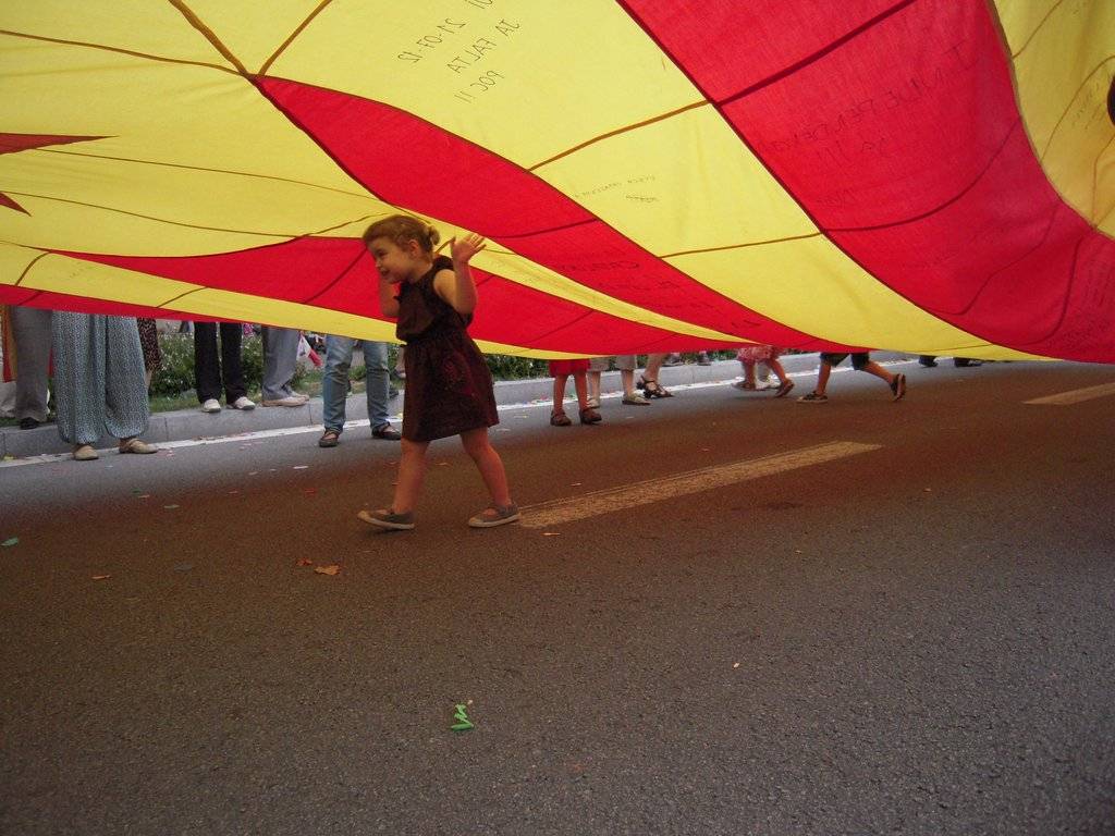Estelada gegant a la cercavila per l'escola en català